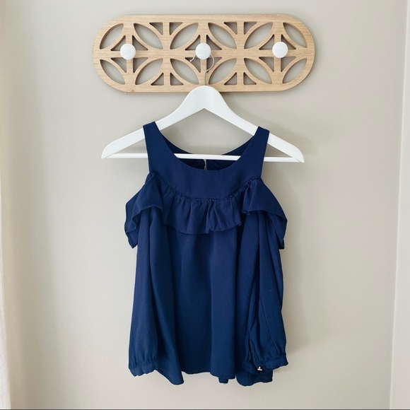 Maeve by Anthro. Barely Open Cold Shoulder Top Navy Blue Sz 4 - Picture 1 of 11